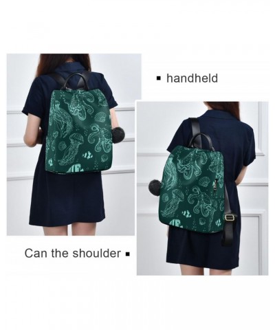 Jellyfish Octopus Green Backpack for Women, Fashion Anti Theft Casual Daypack Shoulder Bag Purse for Travel Work 15 inches $2...