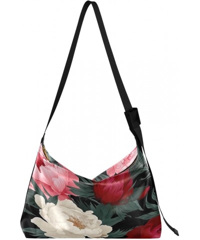 Galaxy Wallpaper Wide Strap Crossbody Bag, Leather Shoulder Bag, Men Leather Sling Shoulder Bag Four Peony Flowers-1 $20.51 H...