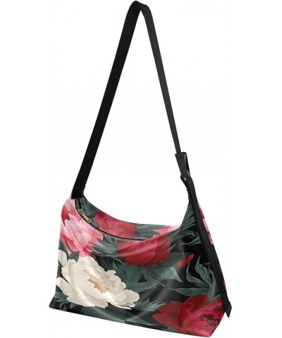 Galaxy Wallpaper Wide Strap Crossbody Bag, Leather Shoulder Bag, Men Leather Sling Shoulder Bag Four Peony Flowers-1 $20.51 H...