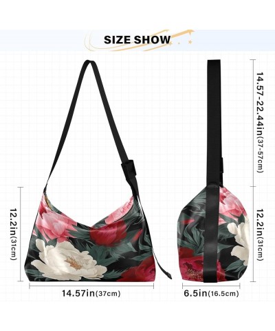 Galaxy Wallpaper Wide Strap Crossbody Bag, Leather Shoulder Bag, Men Leather Sling Shoulder Bag Four Peony Flowers-1 $20.51 H...