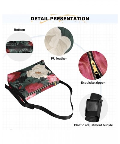 Galaxy Wallpaper Wide Strap Crossbody Bag, Leather Shoulder Bag, Men Leather Sling Shoulder Bag Four Peony Flowers-1 $20.51 H...