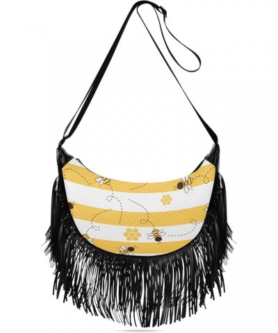 Bees Happy Honeycomb Travel Purses for Women Fringe Medium Size Crossbody Bags for Ladies Crossbody Flap Shoulder Bag $9.24 C...