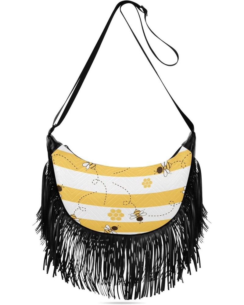 Bees Happy Honeycomb Travel Purses for Women Fringe Medium Size Crossbody Bags for Ladies Crossbody Flap Shoulder Bag $9.24 C...