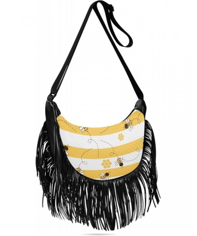 Bees Happy Honeycomb Travel Purses for Women Fringe Medium Size Crossbody Bags for Ladies Crossbody Flap Shoulder Bag $9.24 C...