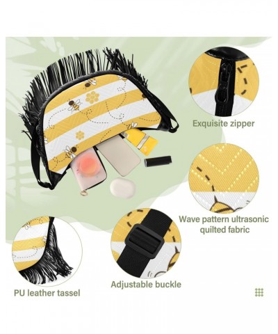 Bees Happy Honeycomb Travel Purses for Women Fringe Medium Size Crossbody Bags for Ladies Crossbody Flap Shoulder Bag $9.24 C...