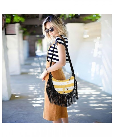 Bees Happy Honeycomb Travel Purses for Women Fringe Medium Size Crossbody Bags for Ladies Crossbody Flap Shoulder Bag $9.24 C...