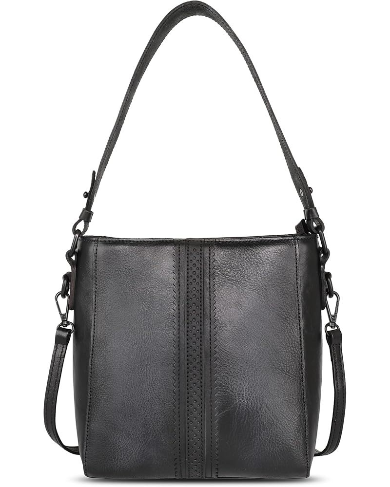 Genuine Leather Purses for Women Hobo Bags with Tooling Handle & Tassels F-black $40.49 Crossbody Bags