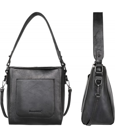 Genuine Leather Purses for Women Hobo Bags with Tooling Handle & Tassels F-black $40.49 Crossbody Bags