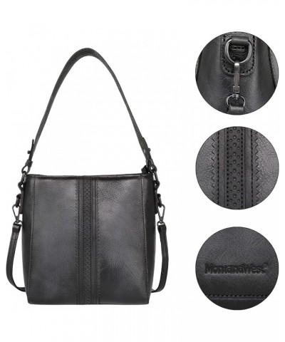 Genuine Leather Purses for Women Hobo Bags with Tooling Handle & Tassels F-black $40.49 Crossbody Bags