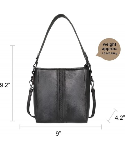 Genuine Leather Purses for Women Hobo Bags with Tooling Handle & Tassels F-black $40.49 Crossbody Bags