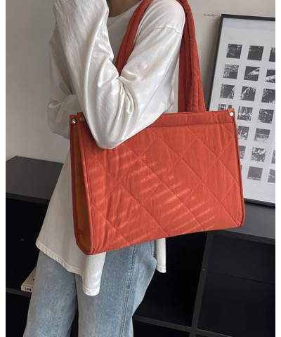 Nylon Hobo Bag for Women Down Shoulder Bag Handbag Large Totes Cotton Filled Purse Top Handle Bag Orange $12.38 Totes