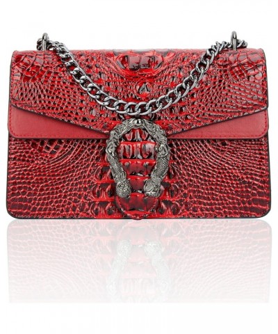 Crossbody Bag and Satchel Purse for Women - Fashion Snake Print Chain Purse Luxury PU Leather HandBag Z-crocodile Leather Red...