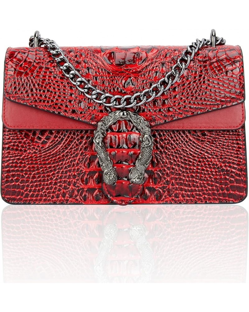 Crossbody Bag and Satchel Purse for Women - Fashion Snake Print Chain Purse Luxury PU Leather HandBag Z-crocodile Leather Red...