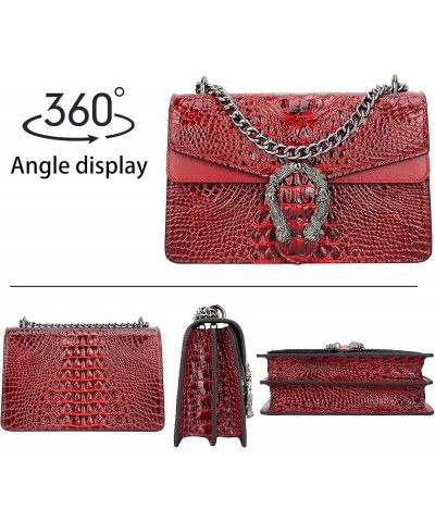 Crossbody Bag and Satchel Purse for Women - Fashion Snake Print Chain Purse Luxury PU Leather HandBag Z-crocodile Leather Red...