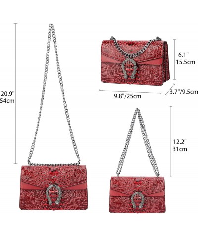 Crossbody Bag and Satchel Purse for Women - Fashion Snake Print Chain Purse Luxury PU Leather HandBag Z-crocodile Leather Red...