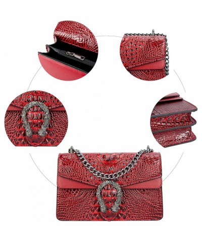 Crossbody Bag and Satchel Purse for Women - Fashion Snake Print Chain Purse Luxury PU Leather HandBag Z-crocodile Leather Red...