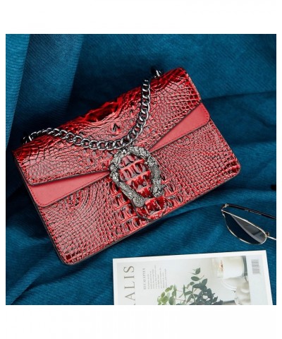 Crossbody Bag and Satchel Purse for Women - Fashion Snake Print Chain Purse Luxury PU Leather HandBag Z-crocodile Leather Red...