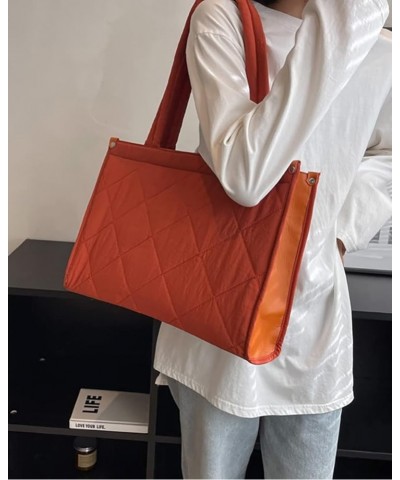 Nylon Hobo Bag for Women Down Shoulder Bag Handbag Large Totes Cotton Filled Purse Top Handle Bag Orange $12.38 Totes