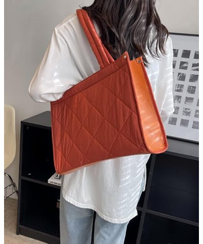 Nylon Hobo Bag for Women Down Shoulder Bag Handbag Large Totes Cotton Filled Purse Top Handle Bag Orange $12.38 Totes