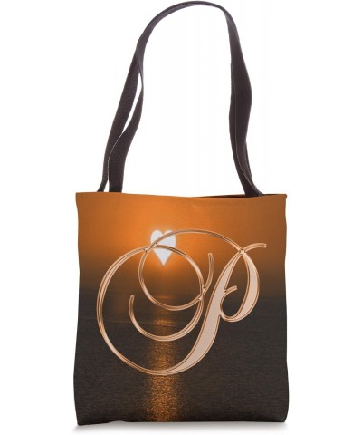 P Orange Heart Beach Ocean Lake Sun Moon Initial Letter Name Tote Bag $8.74 Totes