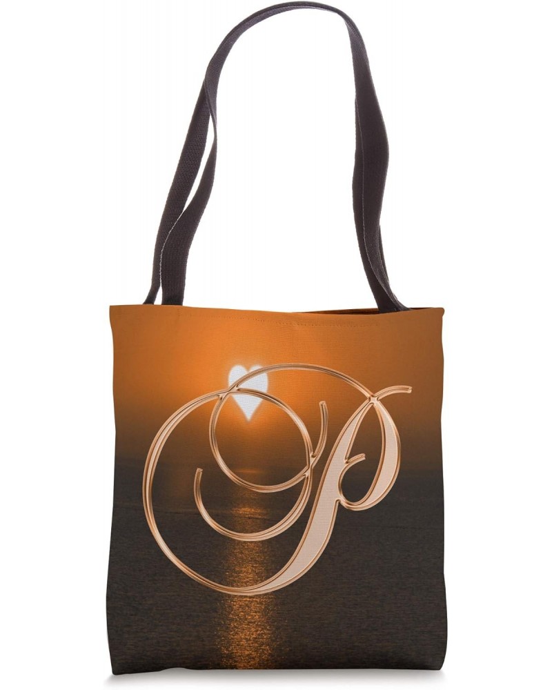 P Orange Heart Beach Ocean Lake Sun Moon Initial Letter Name Tote Bag $8.74 Totes