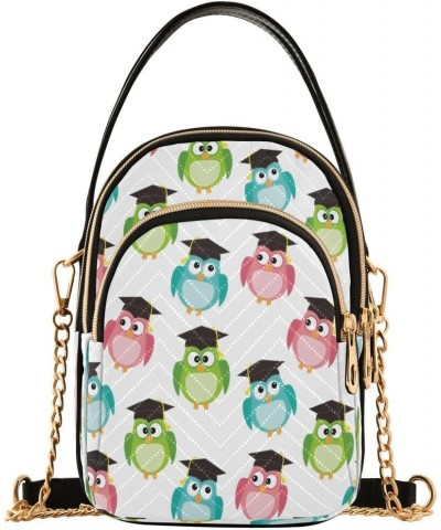 Owl Graduation White Crossbody Bag Small Shoulder Handbags Leather Purse for Women $12.22 Crossbody Bags