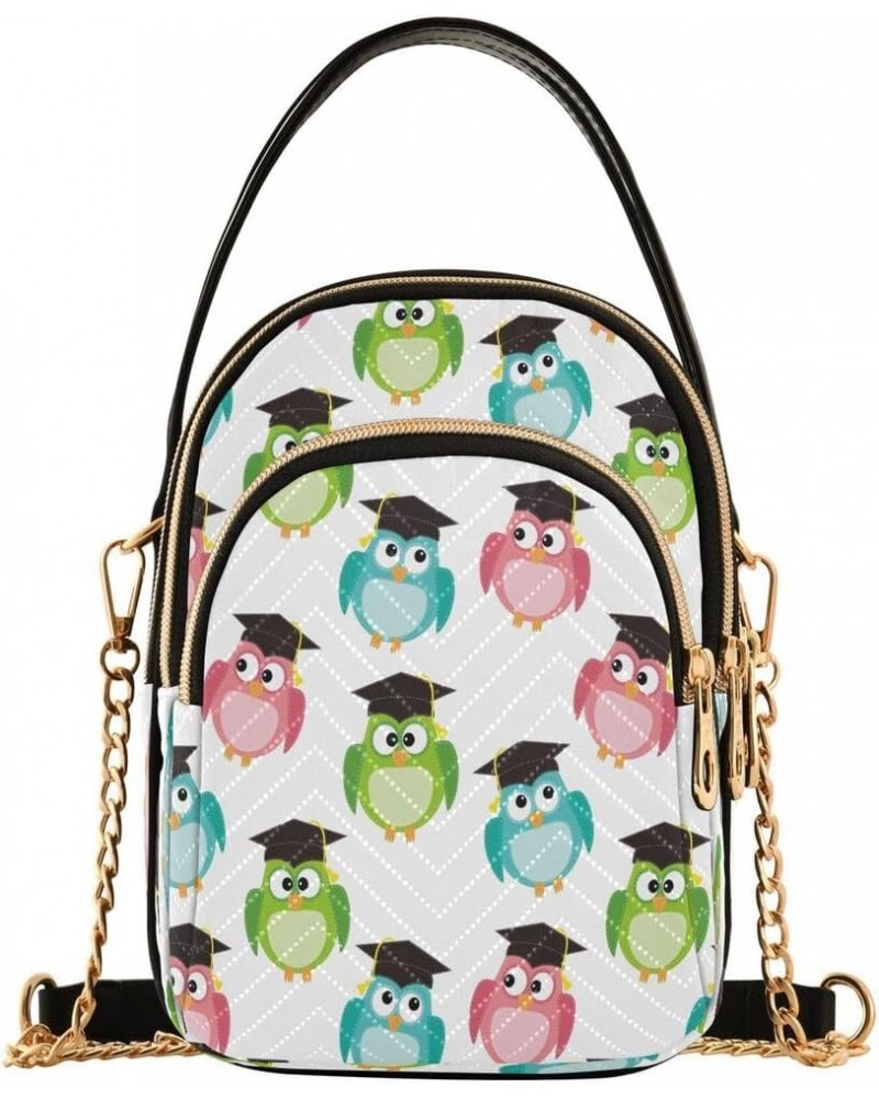 Owl Graduation White Crossbody Bag Small Shoulder Handbags Leather Purse for Women $12.22 Crossbody Bags