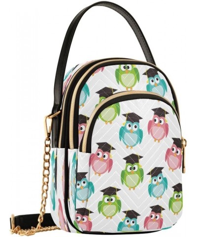 Owl Graduation White Crossbody Bag Small Shoulder Handbags Leather Purse for Women $12.22 Crossbody Bags