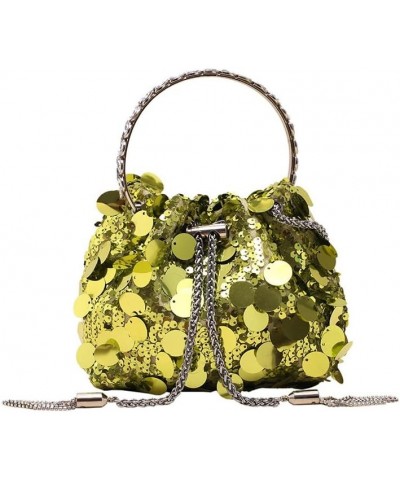 Bags Women's hand-held sequined evening bag trendy fashion retro texture one-shoulder cross-body bucket bag Yellow $17.03 Eve...