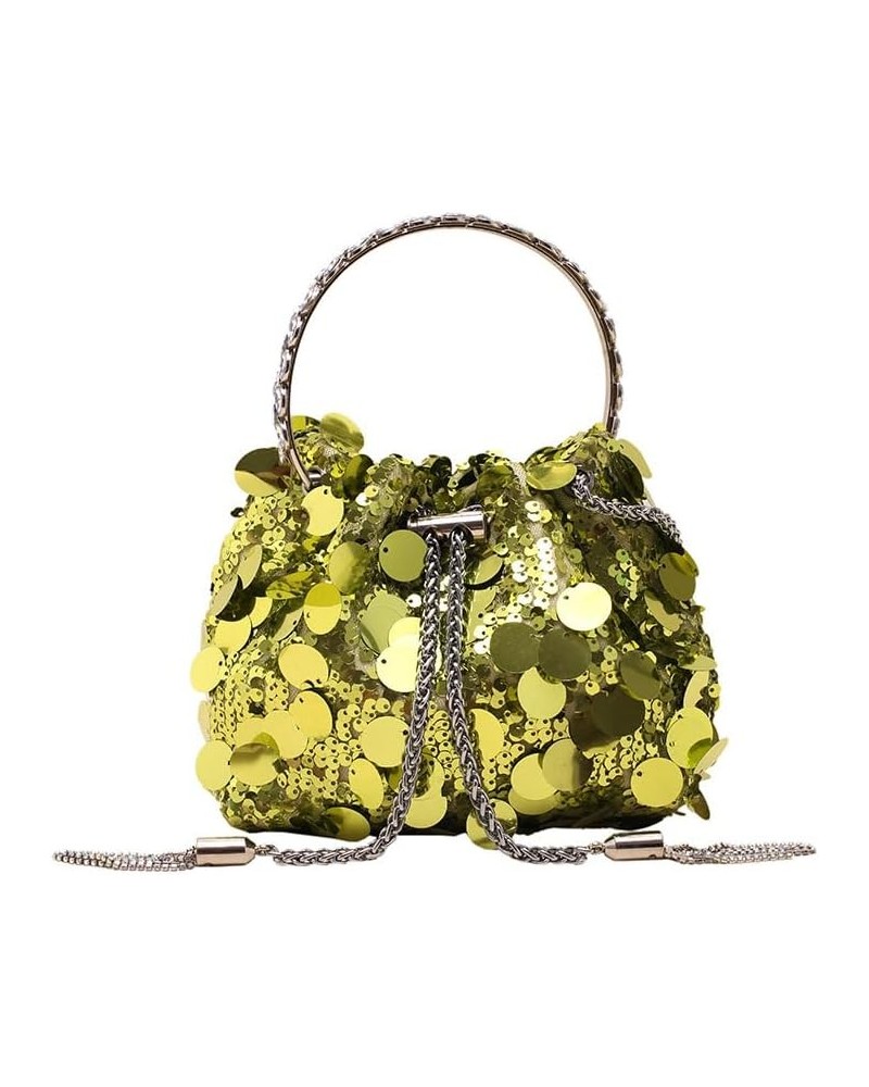 Bags Women's hand-held sequined evening bag trendy fashion retro texture one-shoulder cross-body bucket bag Yellow $17.03 Eve...