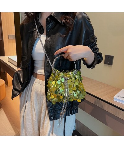 Bags Women's hand-held sequined evening bag trendy fashion retro texture one-shoulder cross-body bucket bag Yellow $17.03 Eve...