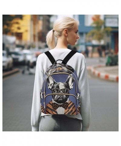 Small Quilted Backpack for Women Curious White Cow Fashion Backpack Women Travel Backpack with Luggage Strap Dog in Suit and ...