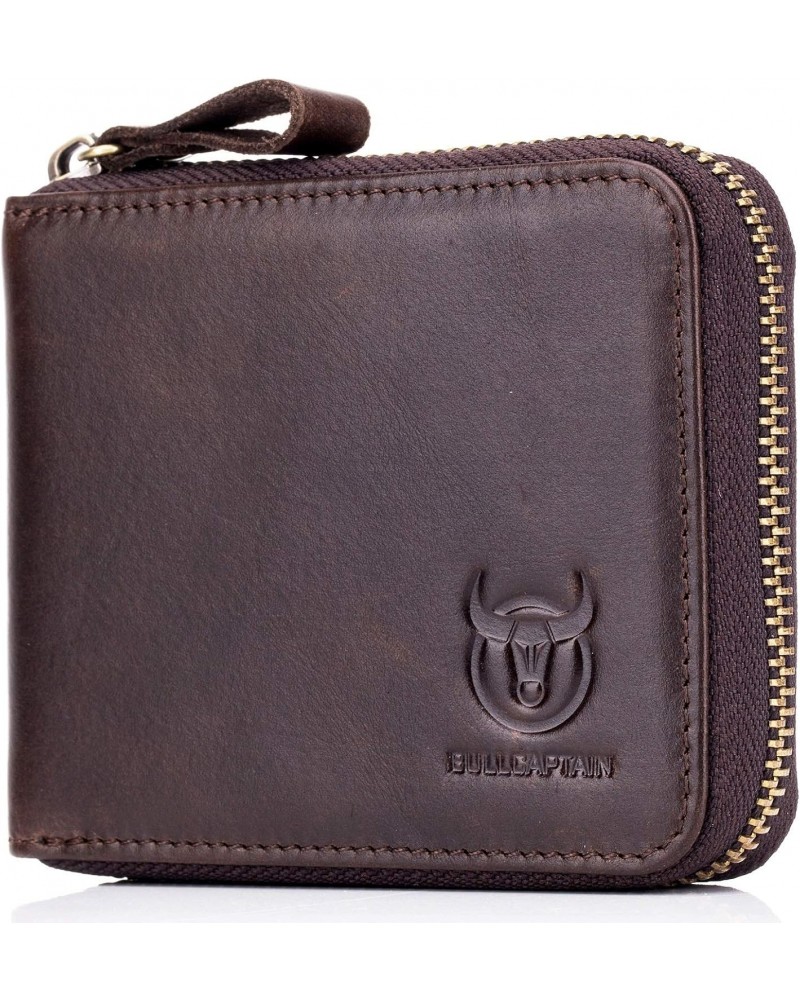 Mens Genuine Leather Zipper Wallet RFID Blocking Bifold, brown, Size Small $25.90 Wallets