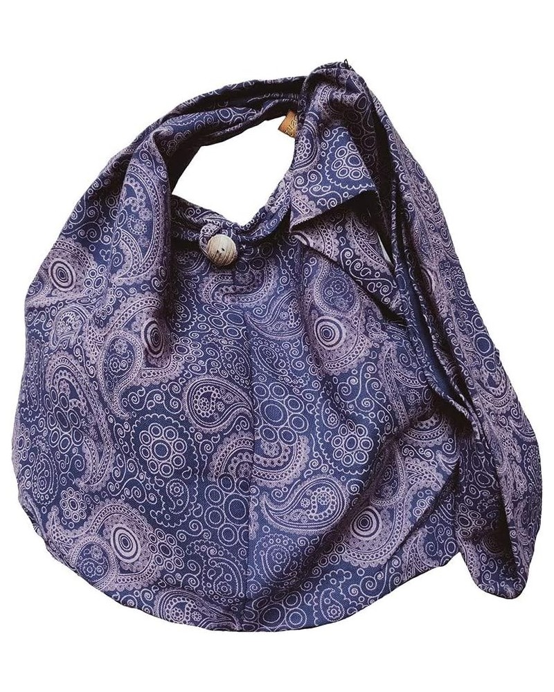 BTP! Thai Cotton Hippie Hobo Sling Crossbody Bag eco Friendly Shopping bag Paisley Print Large Dark Blue Pl29 $13.50 Crossbod...