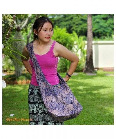 BTP! Thai Cotton Hippie Hobo Sling Crossbody Bag eco Friendly Shopping bag Paisley Print Large Dark Blue Pl29 $13.50 Crossbod...