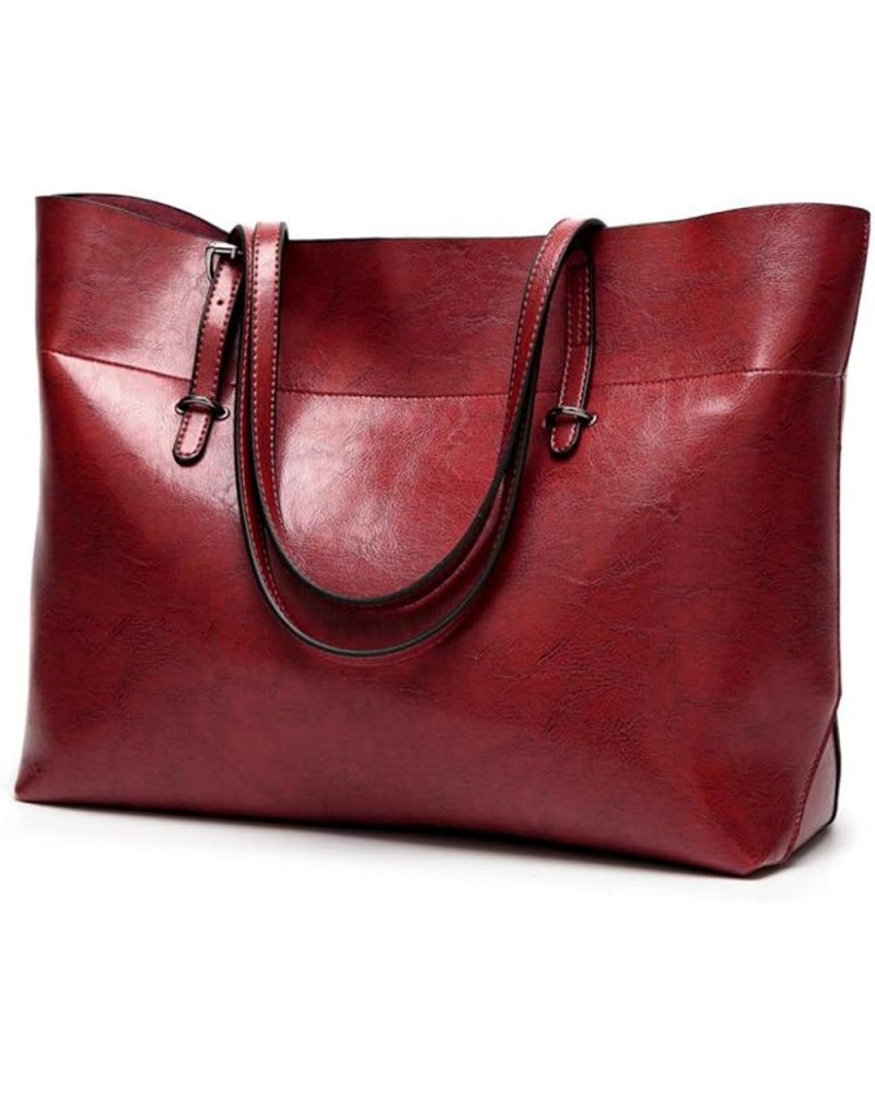 Women's Genuine Leather Tote Shoulder Bag Vintage Style Soft Work Large Red $29.63 Shoulder Bags