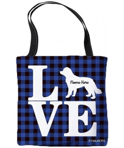 Dog Personalized Tote Bag Newfoundland Dog Silhouette Puppy Pink Lattice Bag Blue $10.07 Travel Gear