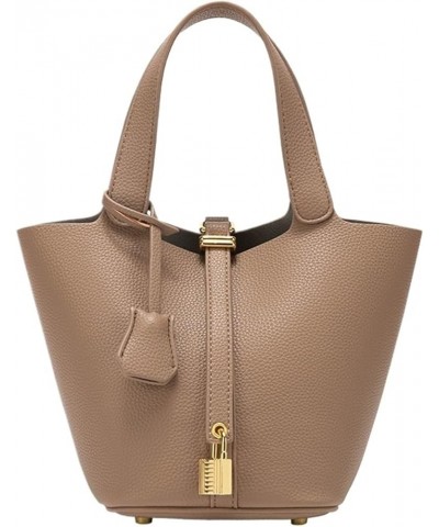 Versatile Casual Women's Bucket Bag PU Leather Handbags Commuting Shoulder Bags Khaki $51.49 Shoulder Bags