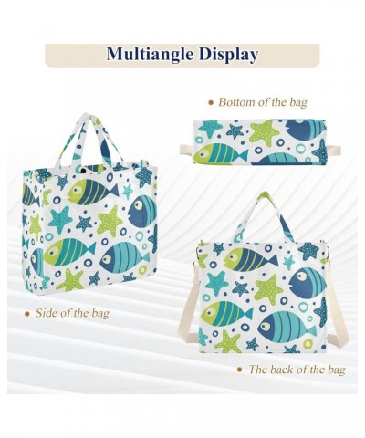 Fishes Tote Bag for Women Corduroy Tote Handbag Crossbody Bag Travel Satchel Purses for Vacation Beach Trip Multi $12.09 Satc...