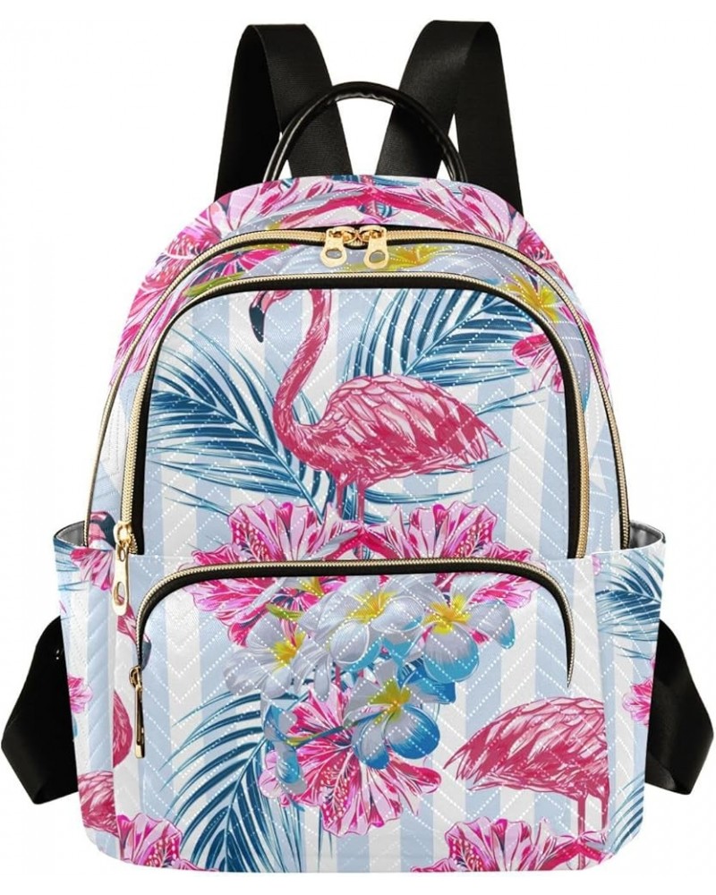 Women Backpack Flamingo Hibiscus Blue Leaves Anti-Theft Travel Backpack with Luggage Belt Lightweight Handbag Lady Purse Room...