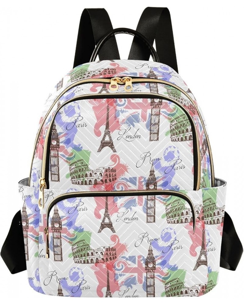 Eiffel Tower Big Ben Famous Landmarks Of Europe Women Backpack Purse Shoulder Bag Color Medium $15.18 Backpacks