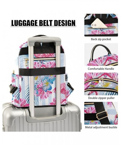 Women Backpack Flamingo Hibiscus Blue Leaves Anti-Theft Travel Backpack with Luggage Belt Lightweight Handbag Lady Purse Room...