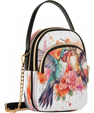 Quilted Crossbody Bags for Women,Spring Hummingbird Floral Women's Crossbody Handbags Small Travel Purses Phone Bag $9.90 Cro...