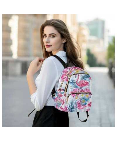 Women Backpack Flamingo Hibiscus Blue Leaves Anti-Theft Travel Backpack with Luggage Belt Lightweight Handbag Lady Purse Room...