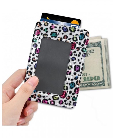 Colorful Leopard Print Slim Minimalist Wallet Rfid Blocking Card Wallets PU Leather Front Pocket Wallets $10.07 Wallets