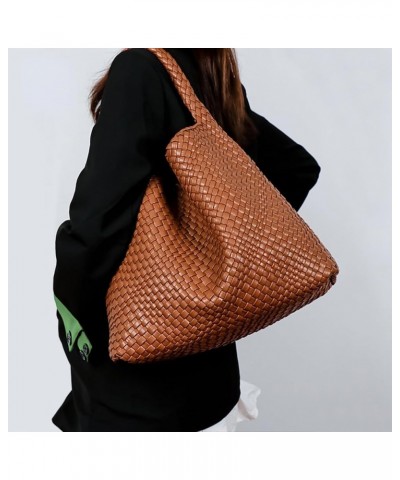 Leather Tote Bag for Women Woven Bag Woven Tote Bag Shoulder Bag Hobo Bag Crossbody Dark Brown $30.79 Totes