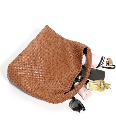 Leather Tote Bag for Women Woven Bag Woven Tote Bag Shoulder Bag Hobo Bag Crossbody Dark Brown $30.79 Totes