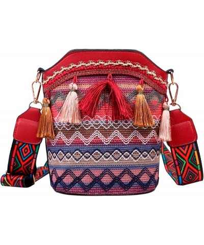 Popular Causal Crossbody Bag Women Ethnic Tassel Sling Handbag Leather Messenger Bag for Women (Red, One Size) Red One Size $...