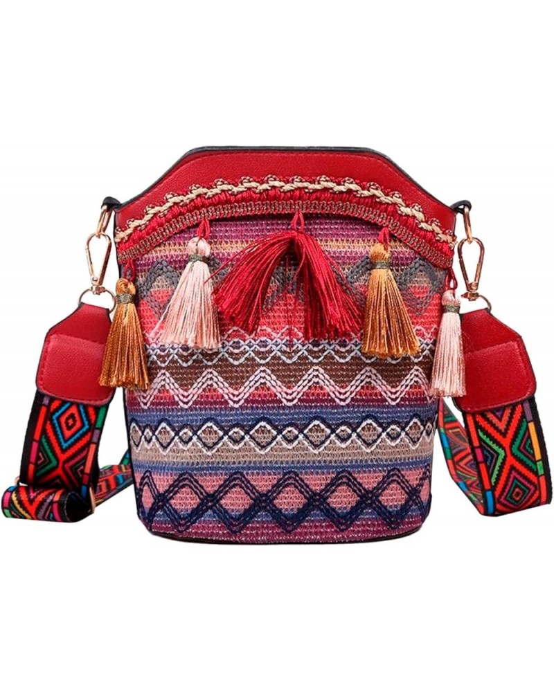 Popular Causal Crossbody Bag Women Ethnic Tassel Sling Handbag Leather Messenger Bag for Women (Red, One Size) Red One Size $...