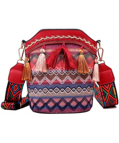 Popular Causal Crossbody Bag Women Ethnic Tassel Sling Handbag Leather Messenger Bag for Women (Red, One Size) Red One Size $...